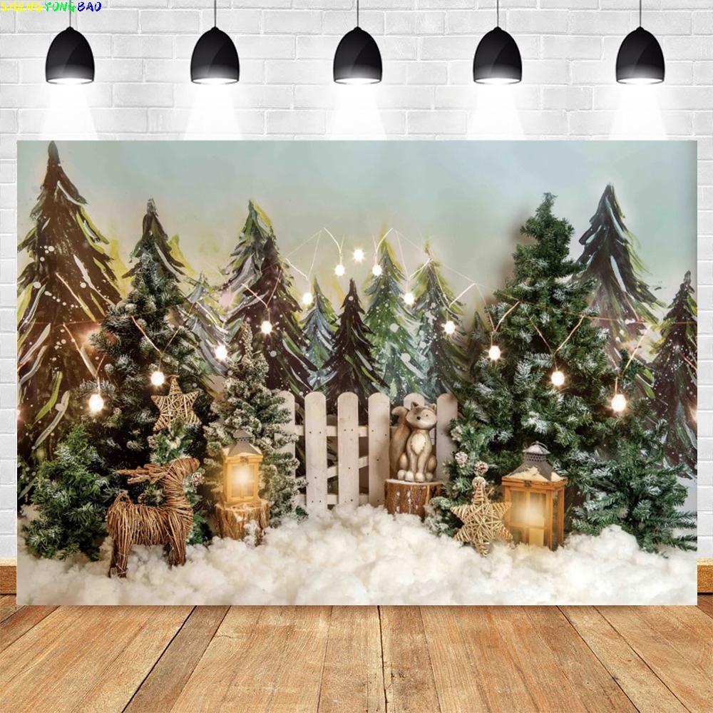 Christmas Backdrop for Photography Xmas Tree Winter Snow Forest Snowflake Natural Scene Baby Portrait Photo Background Studio