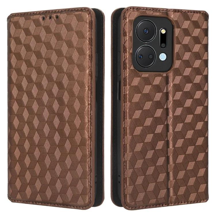 For Honor X7a 5G / Play7T 5G stojánek na peněženku na telefon Kryt na telefon s kosočtvercovým vzorem z PU kůže