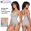 Backless Grey V-Neck Bodysuit Jumpsuit with Ruched Bust