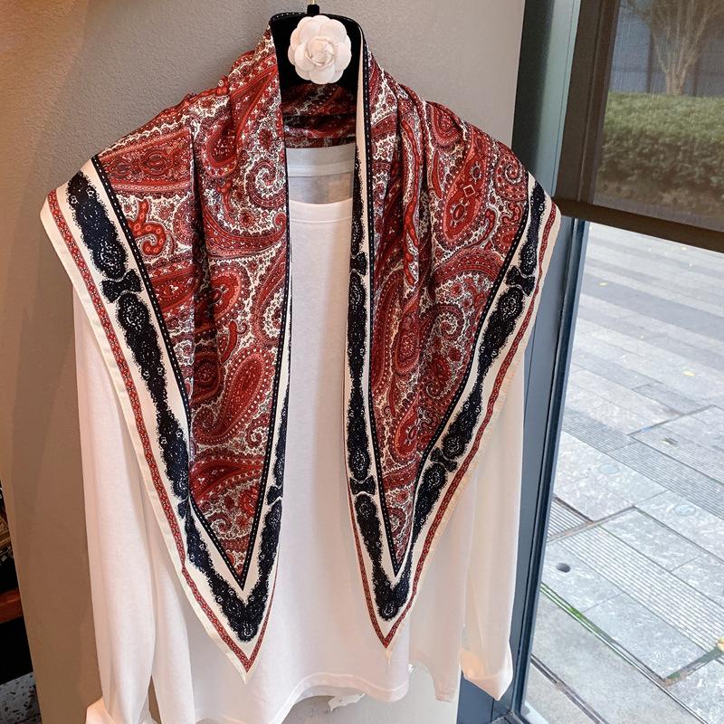 Cashew Double-sided Heterochrome Silk Scarf Versatile Neck Protection Comfortable Scarf Outer Decorative Triangle Scarf High-end Temperament Silk Scar