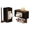 No Drill Walnut Toilet Paper Holder, Wall Mounted Bathroom Organizer Modern Wood Storage Rack for TP & Hand Towel