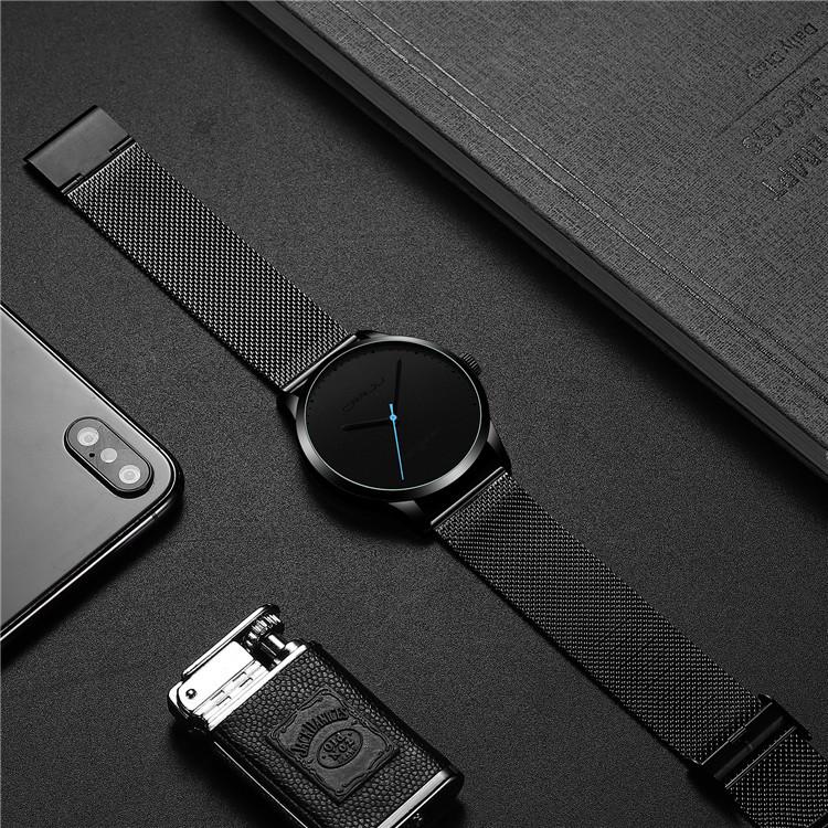 CRRJU-2167 Relógio de quartzo calendário malha de aço inoxidável à prova d'água com relógio de moda para estudantes do sexo masculino