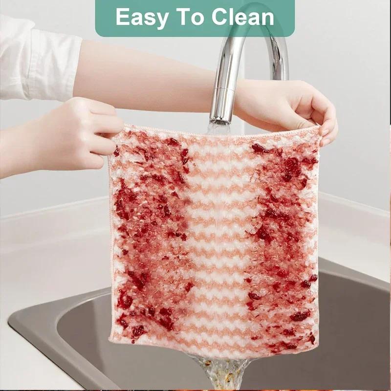 10-100pcs Kitchen Wipes Coral Velvet Wave Design Wipes Microfibre Thickened Absorbent Wipes Household Cleaning Cloth Set