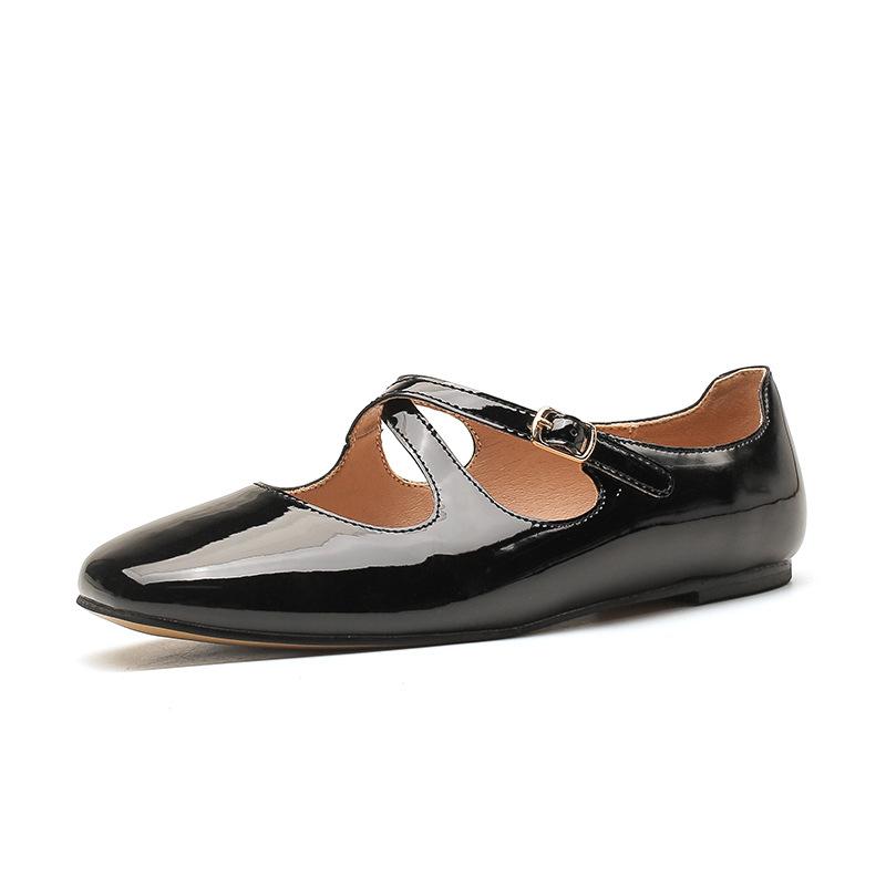 

Туфли на плоской подошве из натуральной кожи для женщин Huizhou Su Yinyin, такие же туфли на плоской подошве для беременных женщин, новые туфли с квадратным носком для женщин 34 чёрный