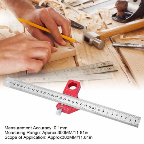Woodworking Ruler, Woodworking Marking Tool with Magnetic Ruler Stop, 0.1mm Accuracy, 300mm Measuring Range, for Automotive, Woodworking, Construction
