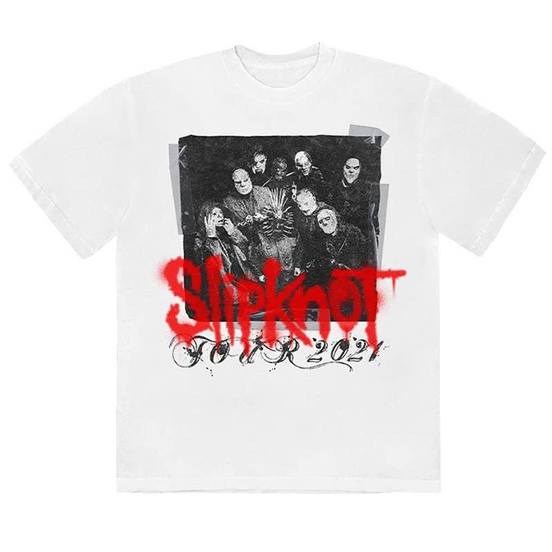 White Photo Slipknot Rock Band T-Shirt 100% Cotton Graphic Tee Men Women Summer Streetwear Top