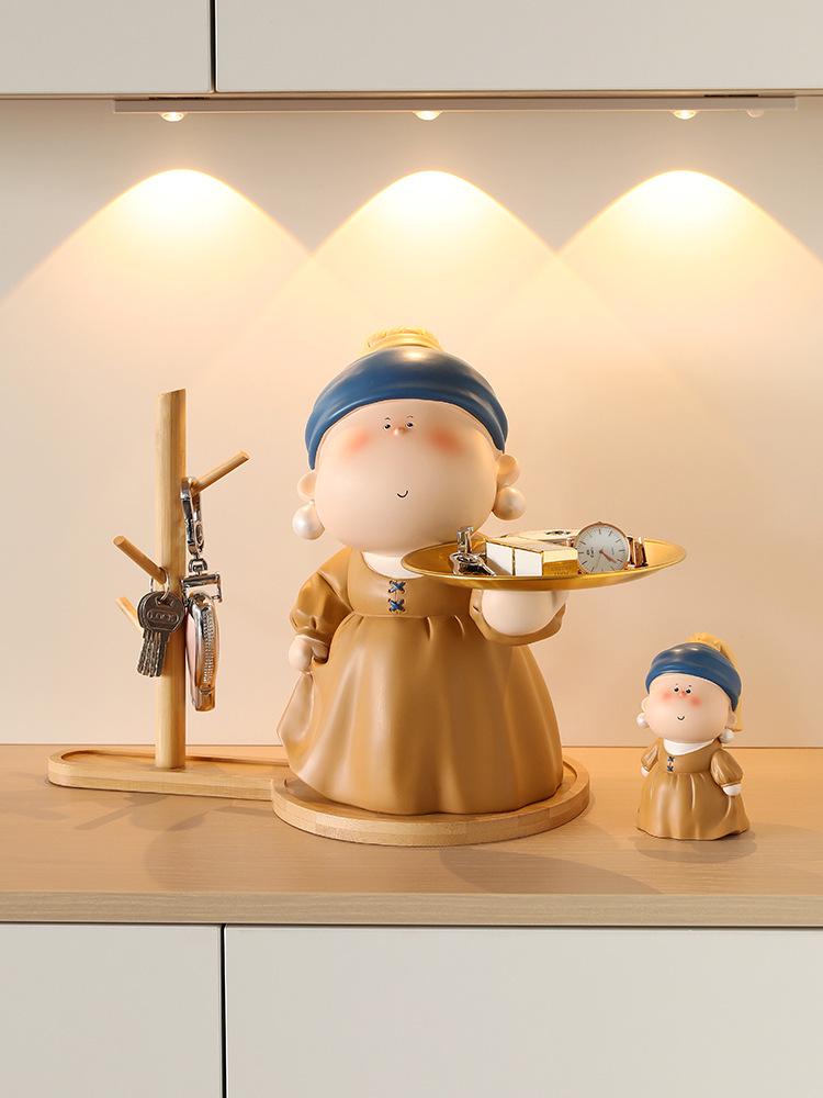 Decorative Foyer Key Tray with Pearl Earring Girl Design - Creative Living Room Ornament