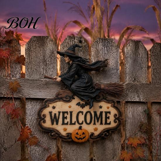Creative Gift for Friends Halloween Wooden Welcome Sign, Spooky Skull Frog Crow Witch Door Hanger, Realistic Skeleton Sign 2D Wall Hanging Home Party