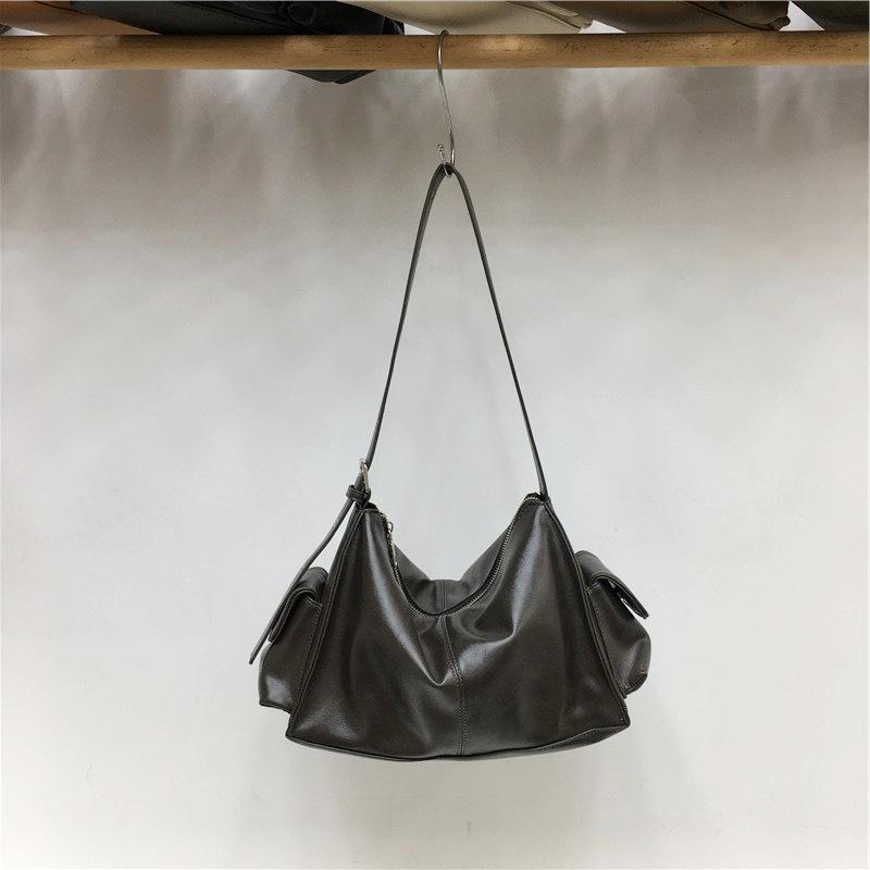 

Fashi Retro Handbag Underarm Single Shoulder Crossbody Tote Bag Trendy Casual Totes Travel Bag for Daily Use Soft PU Leather 30x14x21cm темно-серого