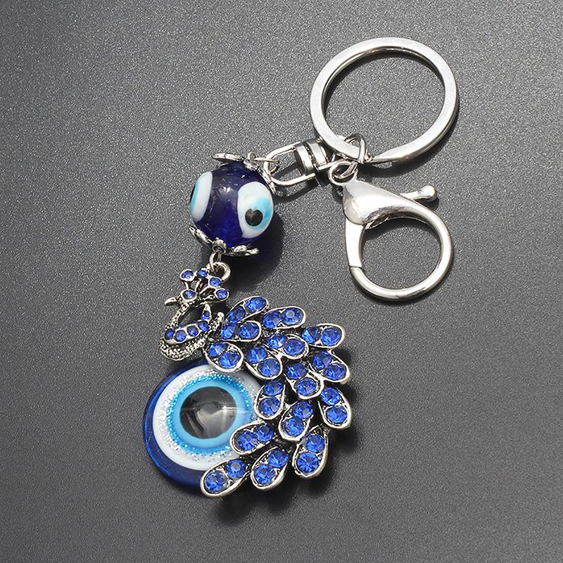 Creative Blue  Peacock Keychain Animal Key Ring Evil Eye Bag Pendant Accessories For Women  Jewelry Trinket Gift