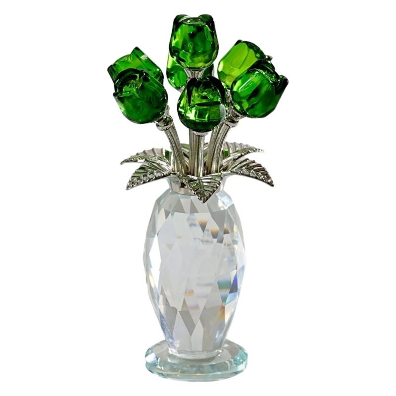 Crystal Rose Figurines Ornament,Crystal Bouquet Ornament Collectibles Handmade Rose Flower Gift for Wife Mom Girlfriend
