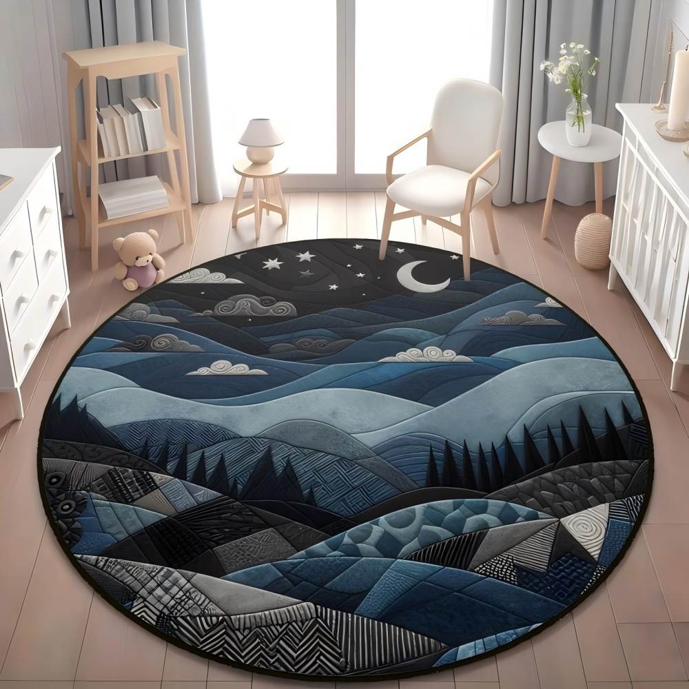 Vikama Night Sky Area Rug - Unique Moon and Stars - Cosmic Home Decor - Three-Dimensional Visual Night Sky Pattern - Rug 60cmx60cm