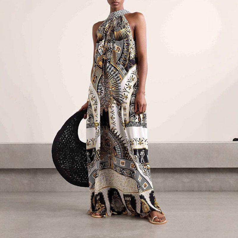 

European and American Gentle French style Retro Sweet Slimming Waist Hugging Hepburn Style Long dress Dress Women Picture Color XL