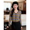 Elegant V-neck Striped Long-sleeve Knit Cardigan for Women - Autumn Fashion Highlight