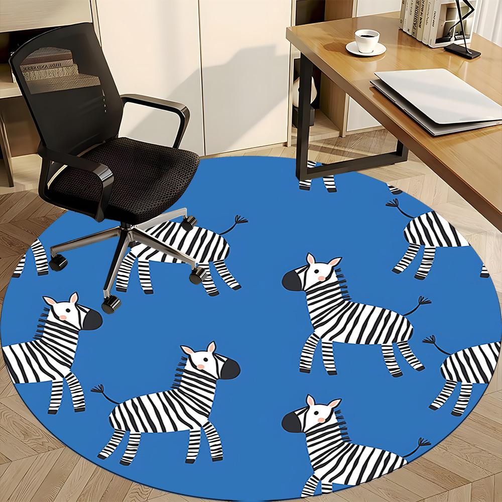 1pc Zebra Circle Office Round Area Rug, Indoor Mat Suitable For Office, Under Office Chairs Bedroom Living Room Home Decor, Room Deco