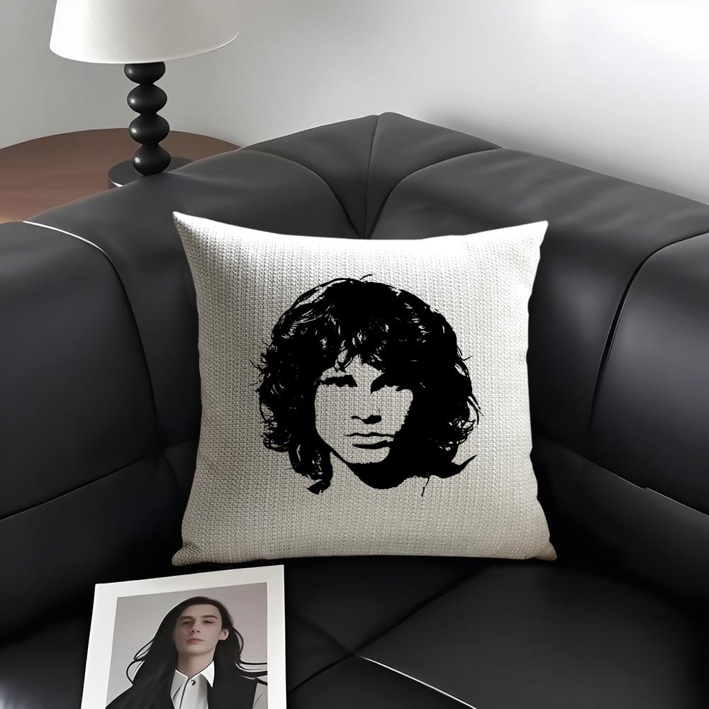 JJIM MMORRISON Band Cushion Cover Natural Linen Organic Fabric DoubleSided Printing Sofa Home Decor Gift Pillow Case