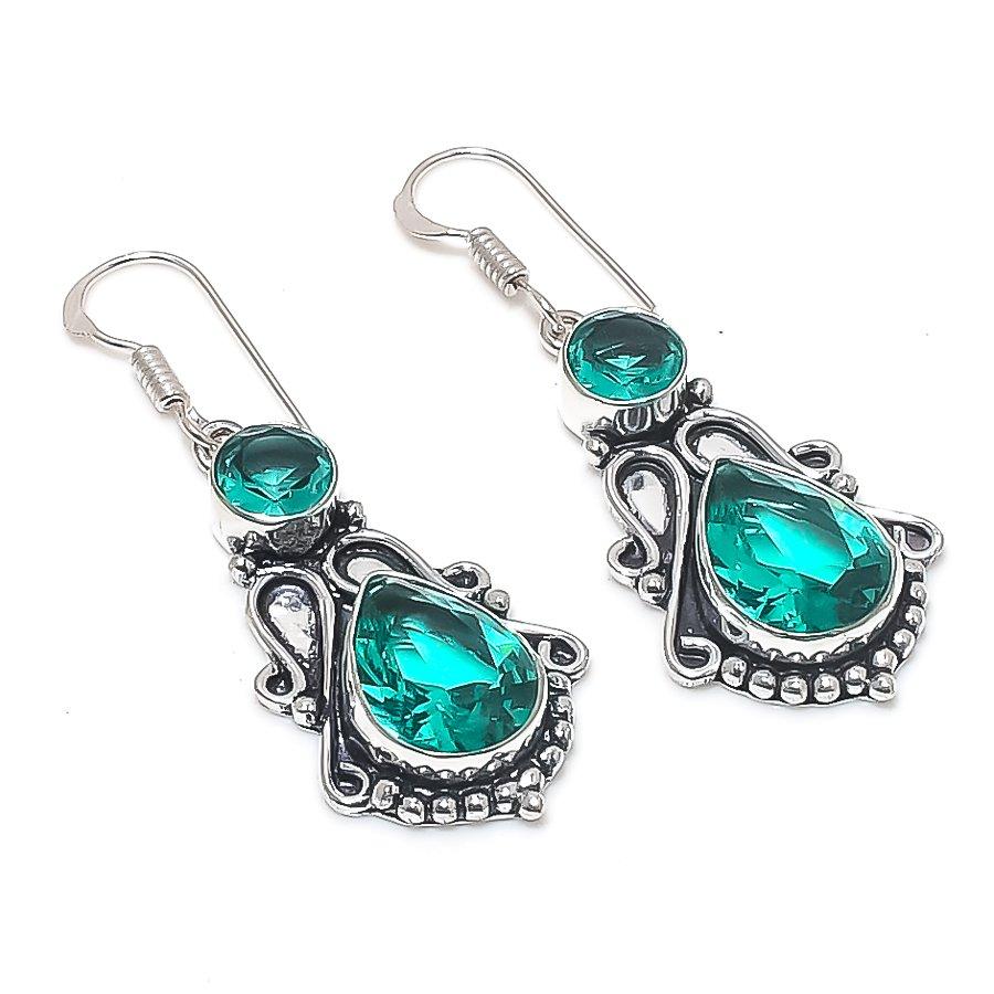 Natural Indicolite Tourmaline Gemstone 925 Sterling Silver Earring 1.97" N5S73