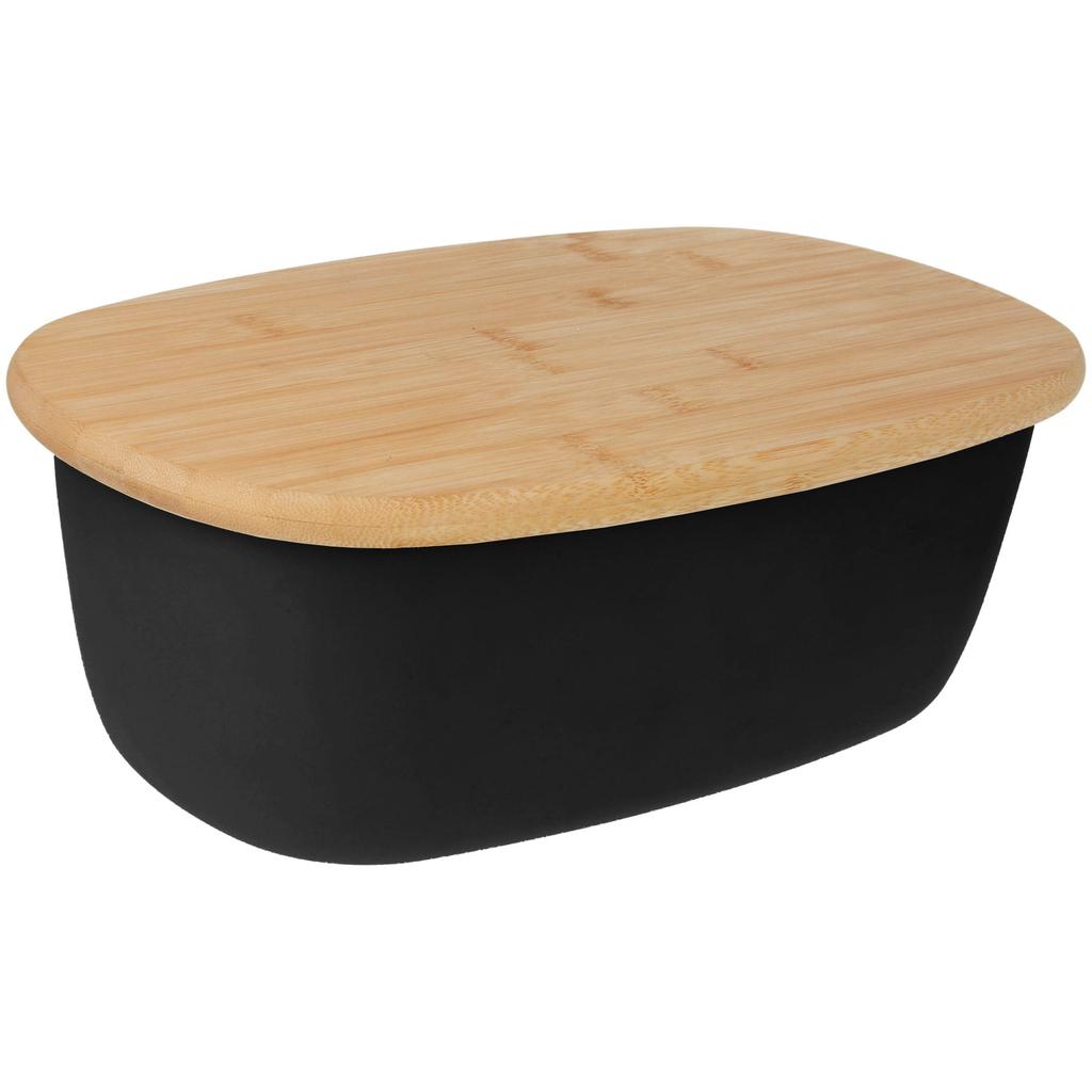Chlebak stalowy mały z deską do krojenia pieczywa owalny czarny BRUNBESTE BB-2768