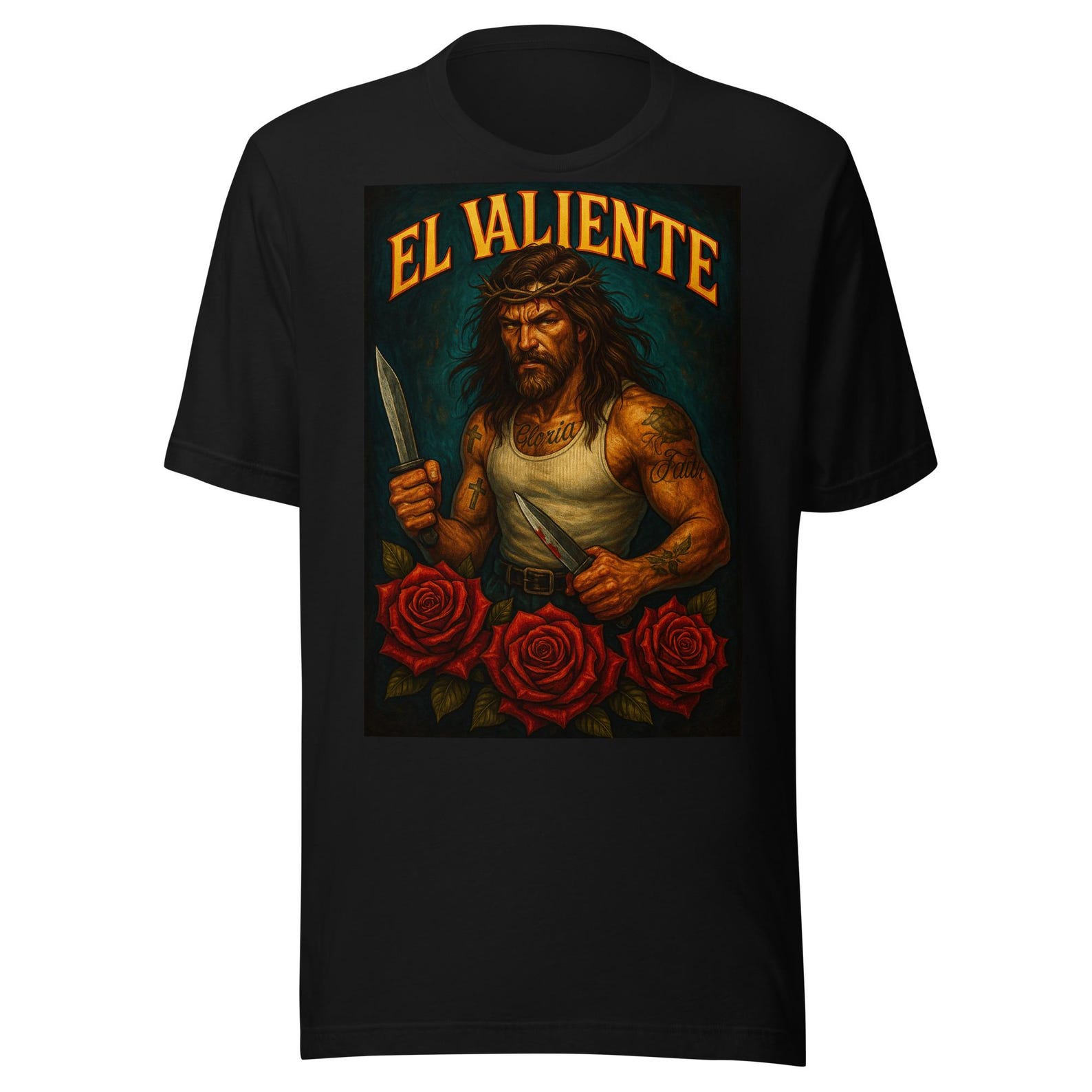 El Valiente Art T-Shirt – Chicano Strength Rose Illustration Unisex t-shirt S