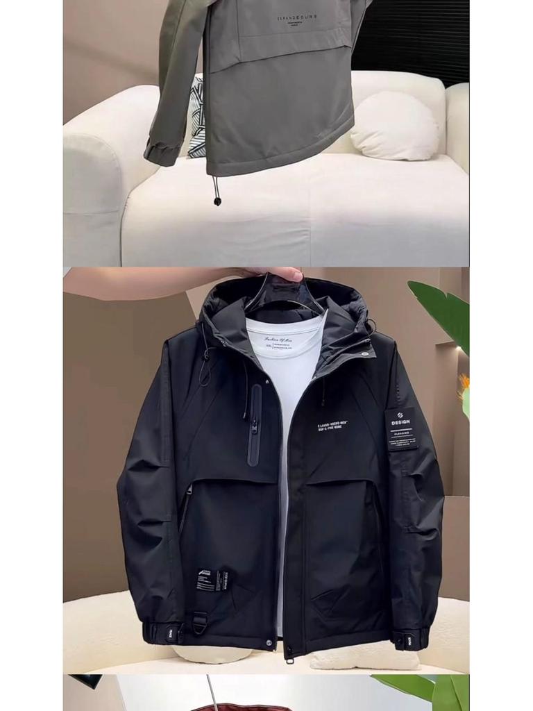Men's 2025 Winter Hooded Jacket: Spring/Autumn Workwear, Padded, Thickened, Windproof Cotton Coat, Trendy Style.