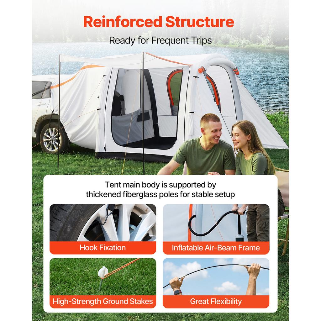 SucceBuy 8x6.7ft 3-Season Inflatable SUV Tent with Awning Ventilated Doors & Mesh Window for Outdoor Camping - Air Pump Included