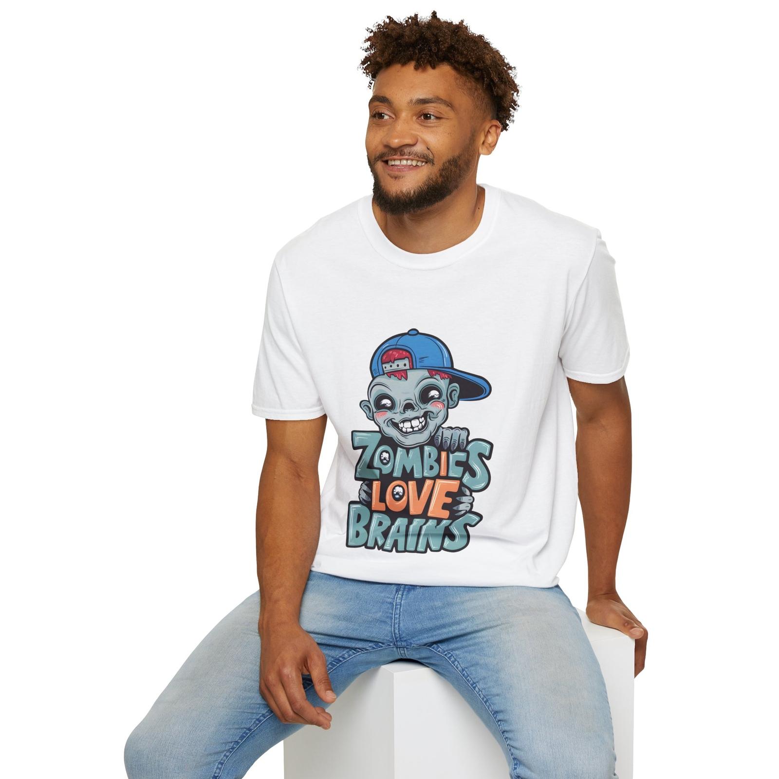 Zombies Love Brains Hallowee Day Unisex Softstyle T-Shirt Brand new with tags S разноцветный