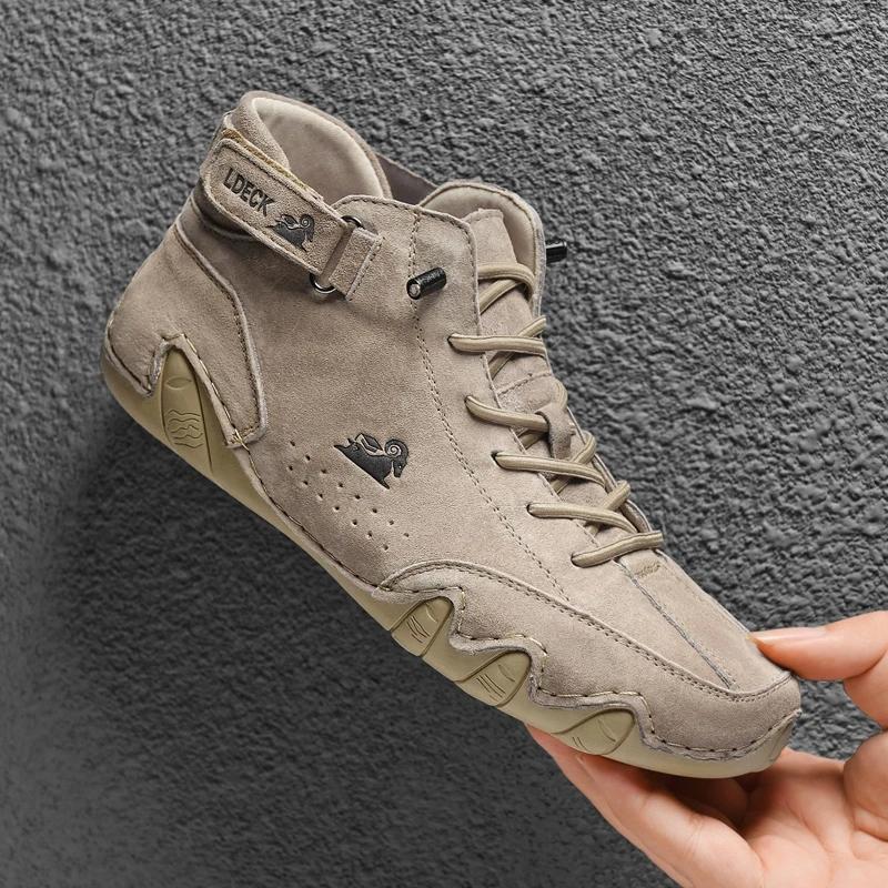 Leather Casual Sneakers for Men Motorcycle Shoes 2026 New In Waterproof High Top Men Boors Luxury Dress Loafers Shoes Footwear