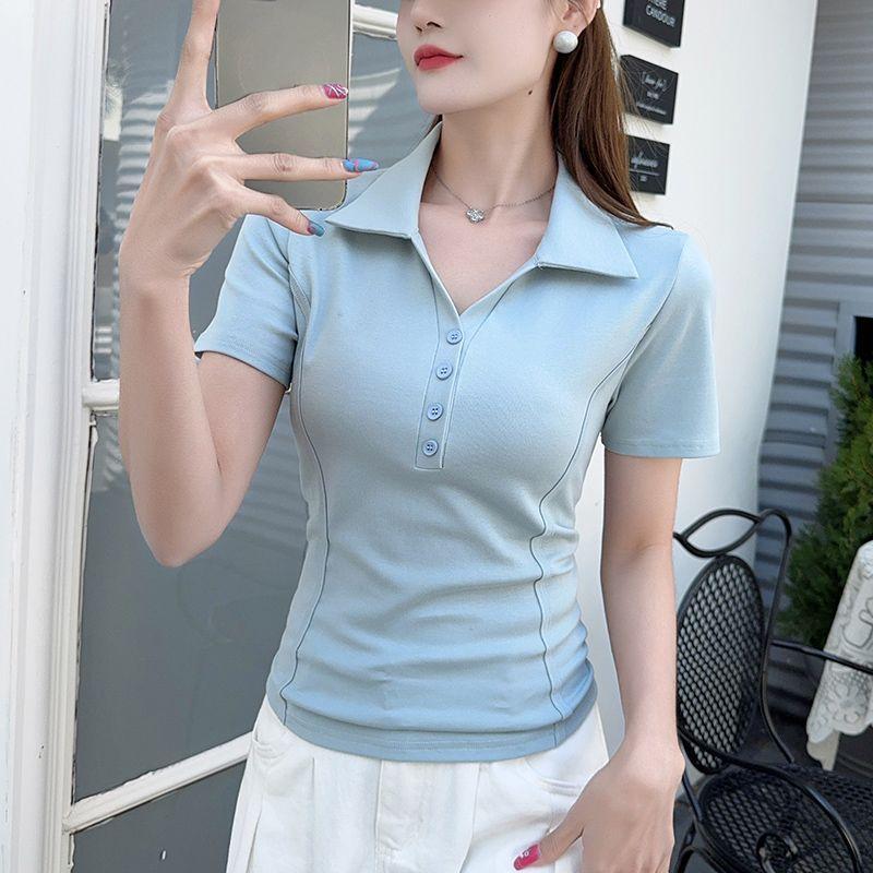 Summer Women Polo Tshirt Short Sleeve Slim Fashion Top Casual Work Wear