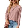 Women's Autumn Winter V Neck Button  Casual Long Sleeve Loose Top Solid Color Everyday