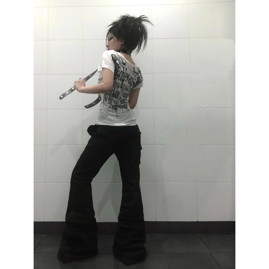 VAYLA Grunge Aesthetics Tattoo Print T-shirt Trashy 2000s Style Letter T Shirt Japanese Y2k White Sheer Tops Gothic Vintage