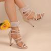 2024 Luxury Rhinestone Sandal Boots Women's High Heels Hollow Pearl Gladiator Sandals Women's Stiletto Party Shoes
