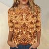 Women's Casual Three Quarter Sleeve Floral Print Top Round Neck Blouse Lightweight Comfortable Fit Suitable for Everyday Wear