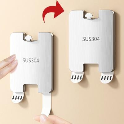 8 PCS Stainless Steel Photo Frame Hooks Waterproof Traceless Hanging Picture Hangers Silver No Punching Adhesive Picture Hangers