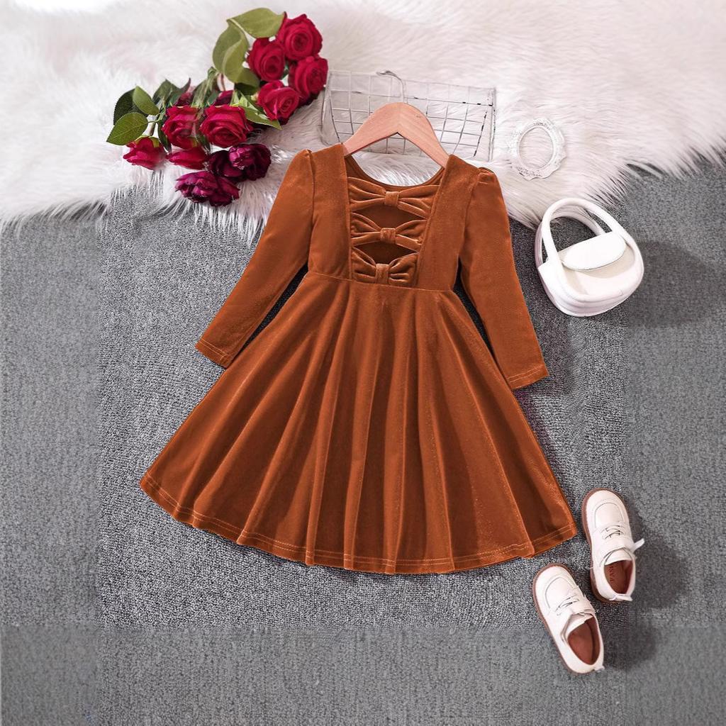 Children's clothing new arrival for girls, autumn and winter velvet bow Christmas princess dress