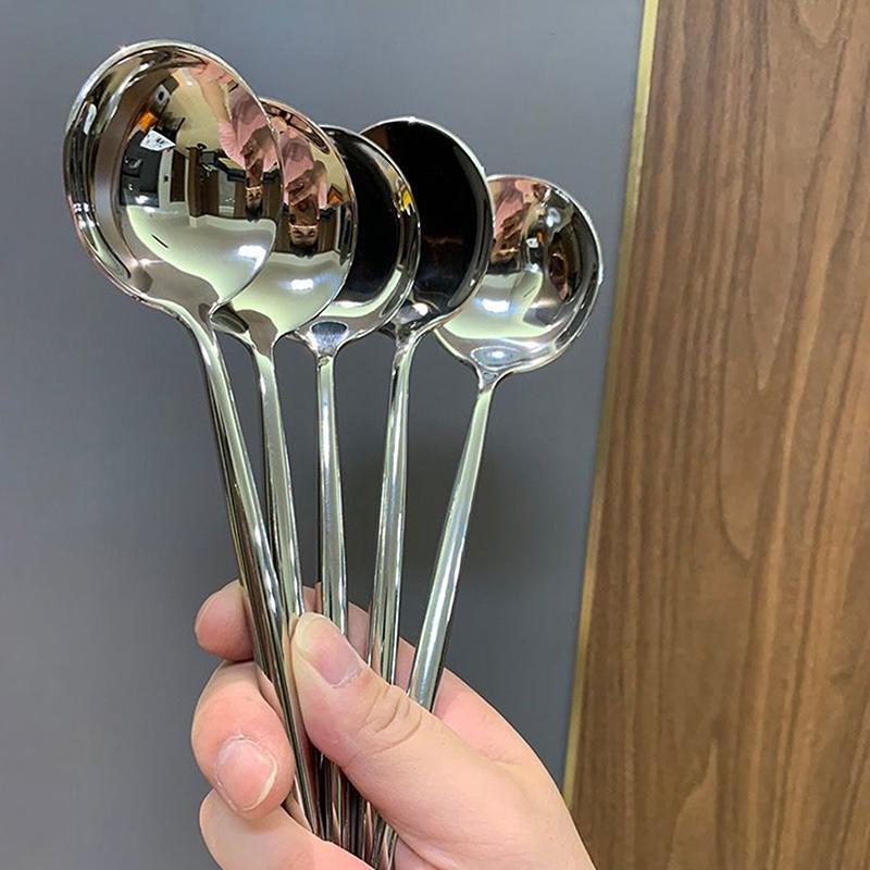 Stainless Steel Big Head Round Spoon Net Red Golden Dinner Long Handle Stirring