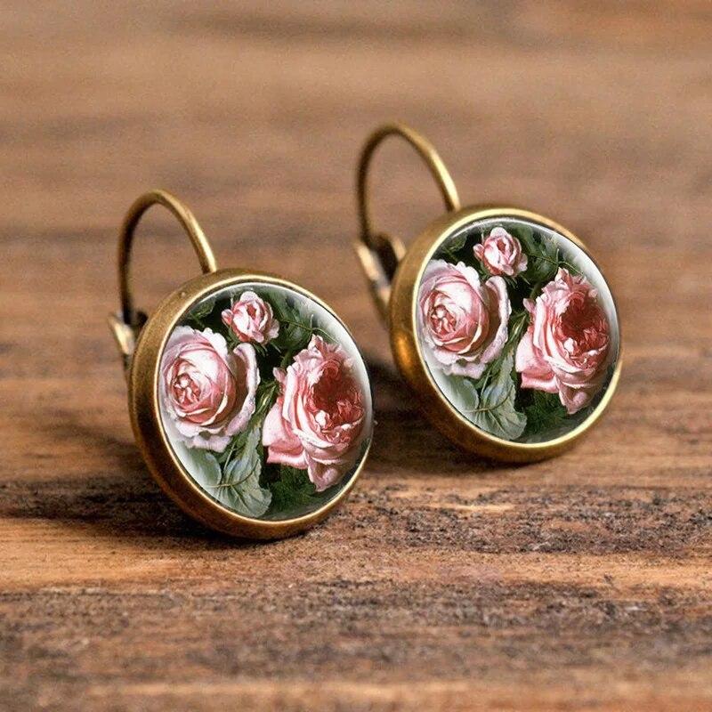 Flower Dome Glass  Alloy Earrings Fashion Women's Gift Jewelry