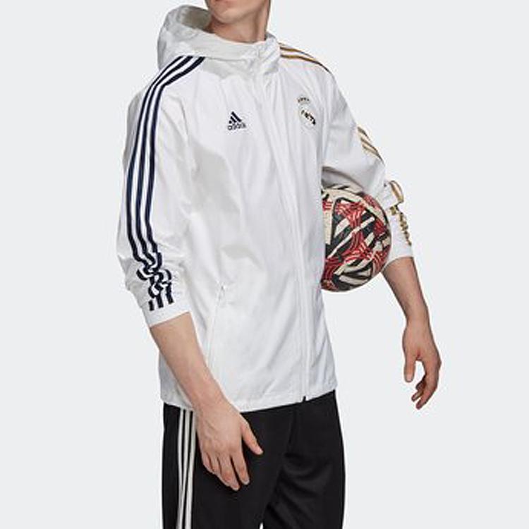 Adidas Real Madrid Printed Windbreaker Jacket Men Outerwear White GE1996