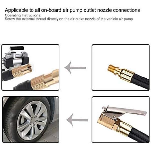Tire Inflator Hose Extension Tube Tyre Pump Quick Inflation Chuck Adapter for Car Motorcycle Bike with Valve