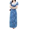 Large size French blue floral lace splicing dress women's summer fat MM niche temperament Mori style long skirt