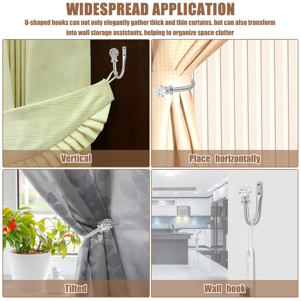 4Pcs Curtain Holdbacks Decorative Metal Curtain Tie Back with Acrylic Crystal Ball Curtain Pull Back Living Room Bedroom Decor