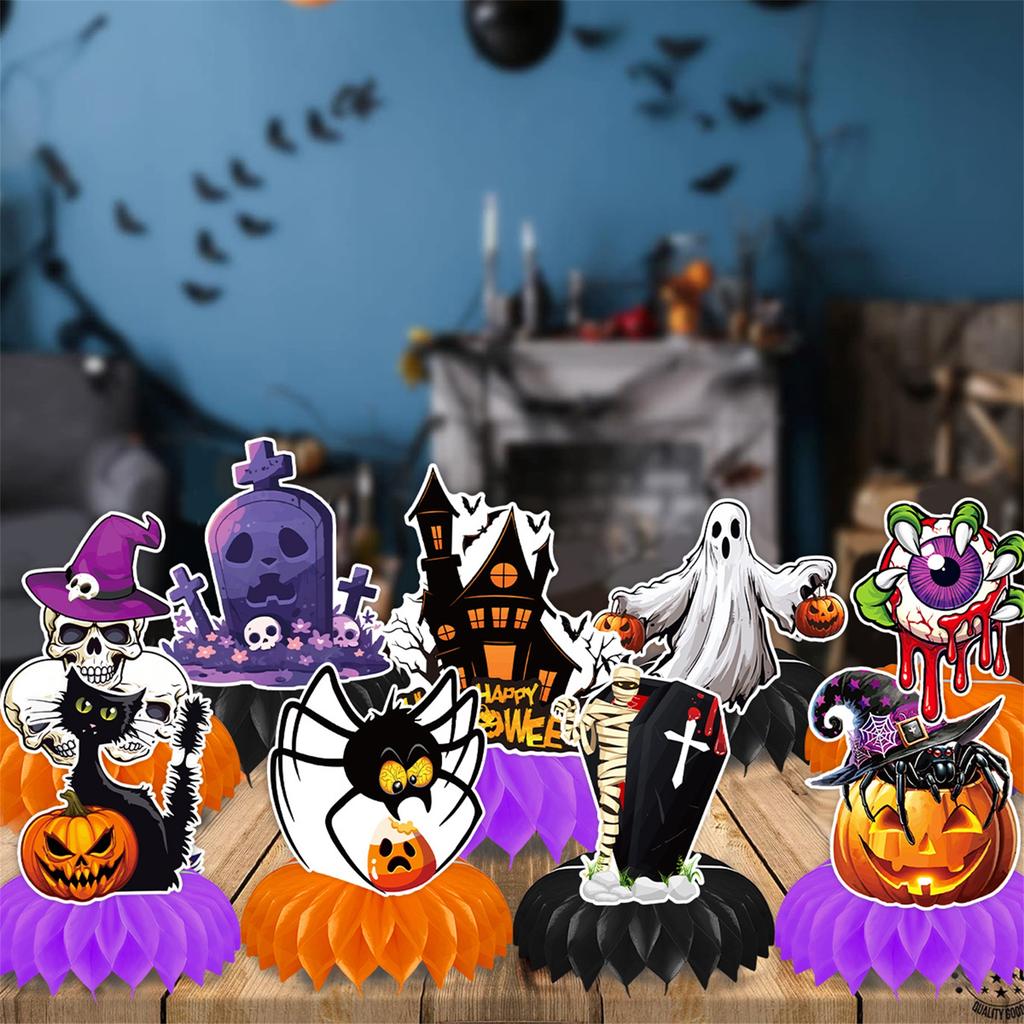 Halloween Party Decorations 10Pcs Set Pumpkin Bat Spider Web Design Table Centerpieces for Spooky Desk Display