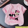 Minnie Mouse Girl Number T Shirt Pink Birthday Party Clothes Cartoon Toddler Cotton Tops Cute Short Sleeve Tees Kids Gift