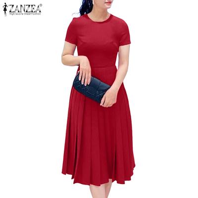 Rochie de vară pentru femei, cu gât rotund, de culoare uni, ocazională cu mânecă scurtă