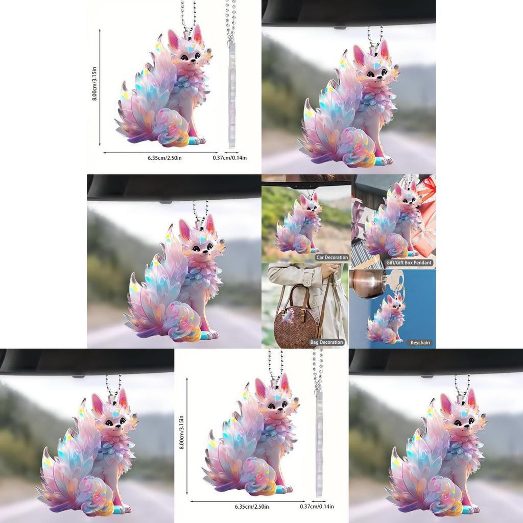 Charming Colorful Fox Acrylic Car Interior Mirror Decor Keychain And Backpack Charm