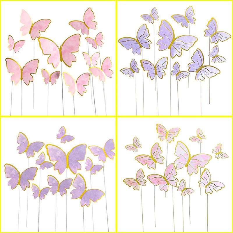 31 pezzi viola farfalla principessa torta topper, palla illusione fai da te tutto il buon compleanno tema festa decorazione cuore viola bastone finto acrilico bianco rotondo torta topper con fiore