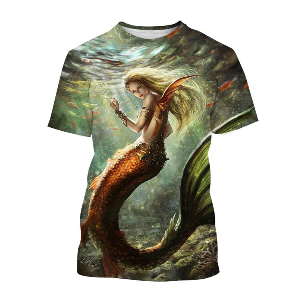 Sexy Mermaid 3D PrintCasual T-Shirts Ocean Girl Fashion Men's Women's Casual Street Harajuku Hip-Hop Street Style T-Shirt Tops