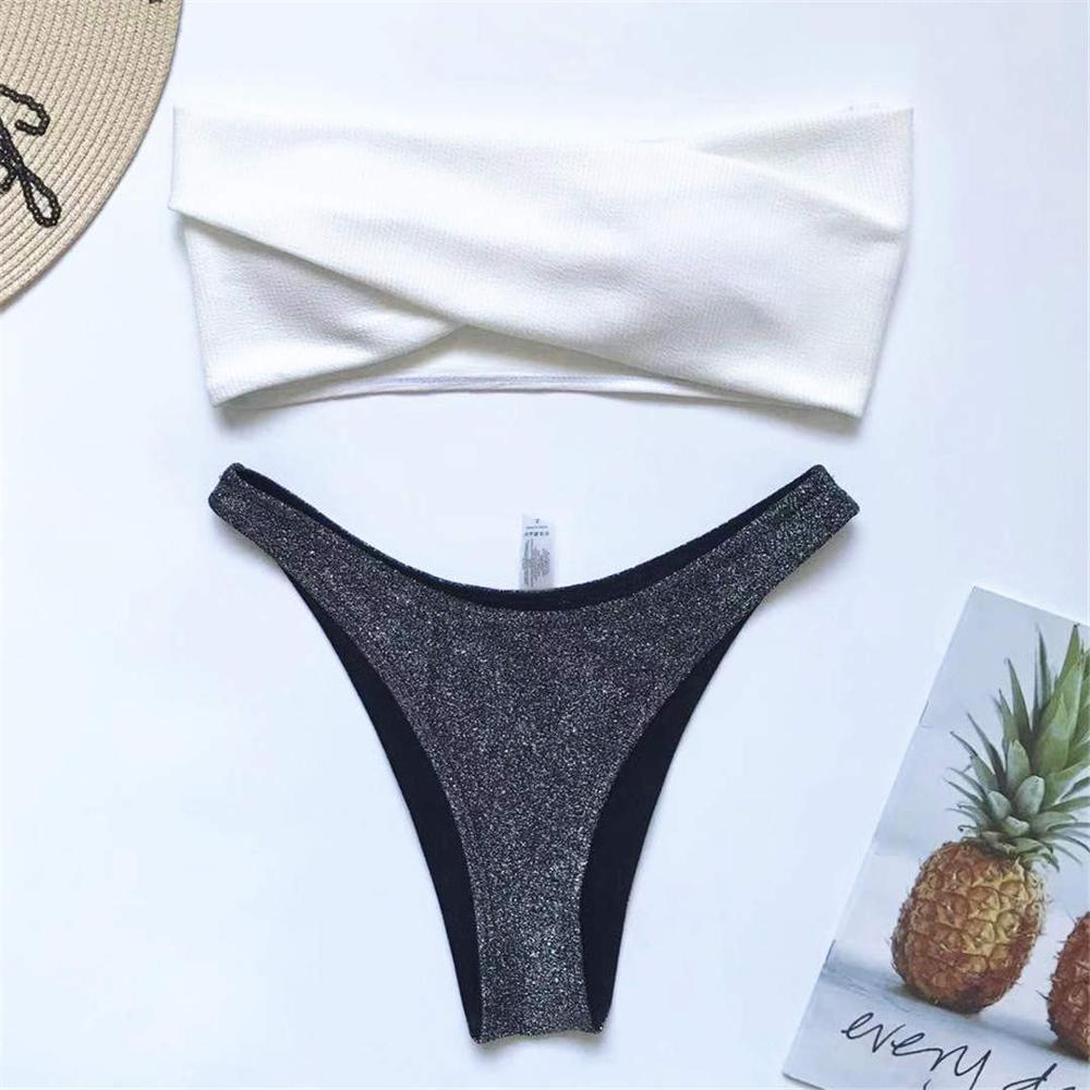 

мода сексуальный бандо блестящий бикини женский купальник женский купальник бикини комплект купальный костюм S чёрный