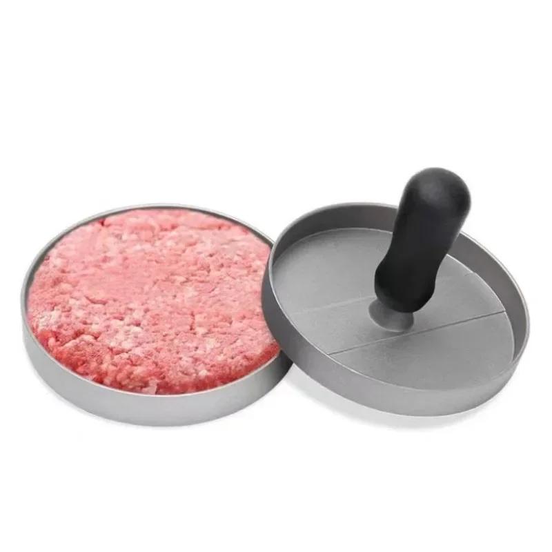 Aluminum Wooden Handle Hamburger Meat Patty Press Circular Meat Patty Mold Kitchen Hamburger Meat Compactor Practical Tools New