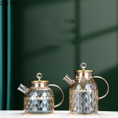 Champagne Transparent Glass Teapot Diamond Shaped Teapot High Temperature Resistant Nordic Creative Household Teapot Tea Set