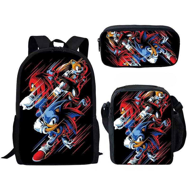 Sonic Cartoon School Bag Set With Oxford Fabric Breathable Lightweight For Kids School Use